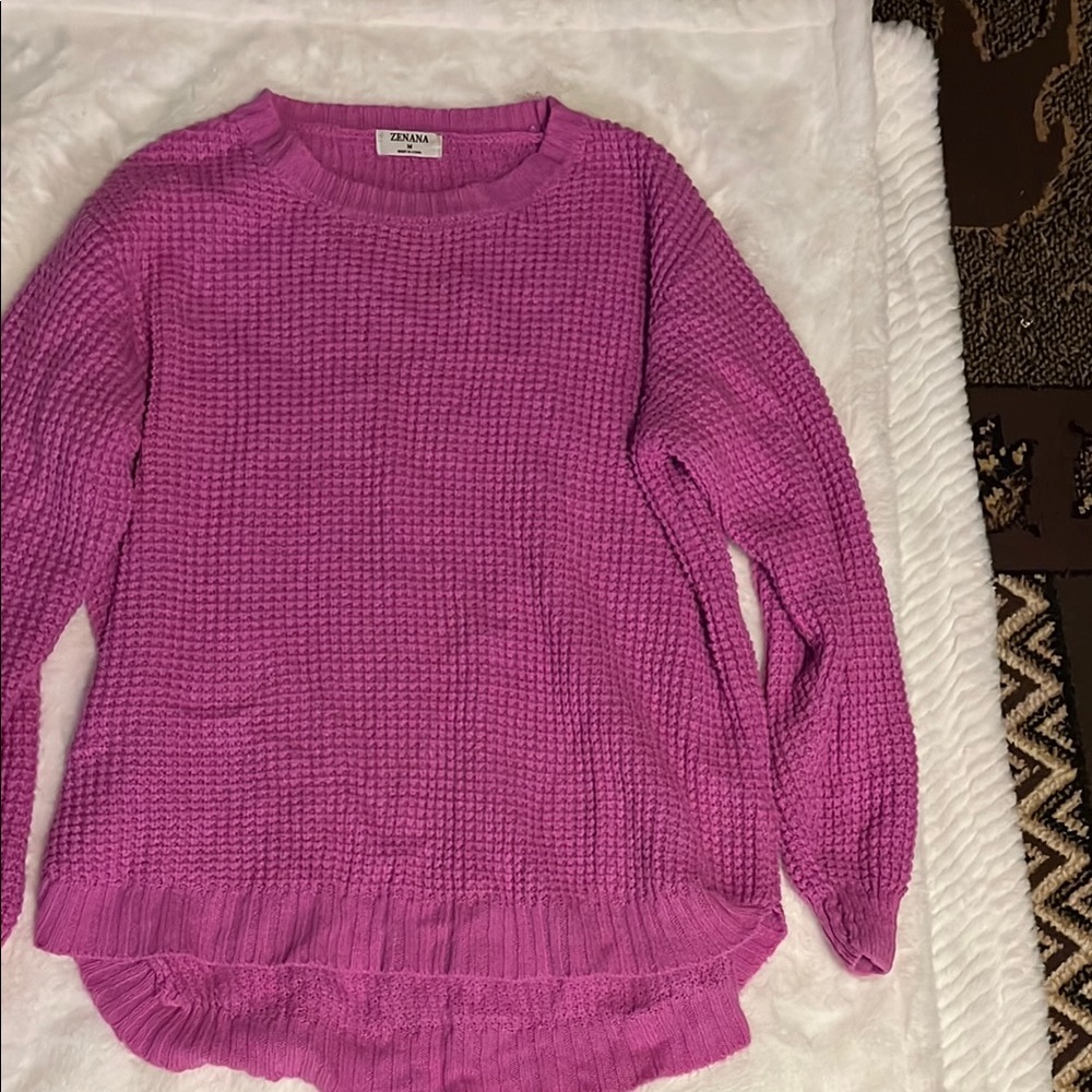Zara Pink Crew Neck Sweater with Textured Knit